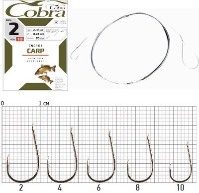 Гачки з повідцем Cobra CARP 70cm, 0,16mm, разм.8, 10шт. CNC101-008 фото