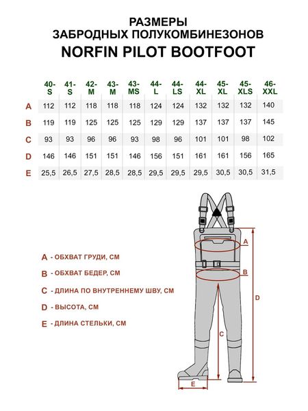 Полукомбинезон забродный Norfin Pilot Bootfoot с сапогами / 41(S) (82231-41(S)) 82231-41(S) фото