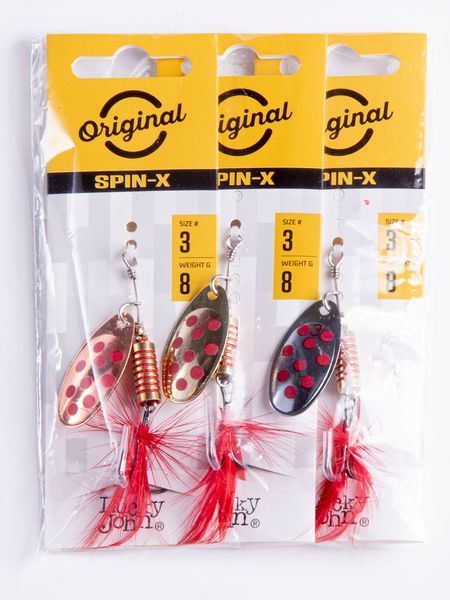 Блешні брех. Lucky John SPIN X ROUND 03 8,0г CR/GR/SR 3шт. набір LJSR03-001SET фото
