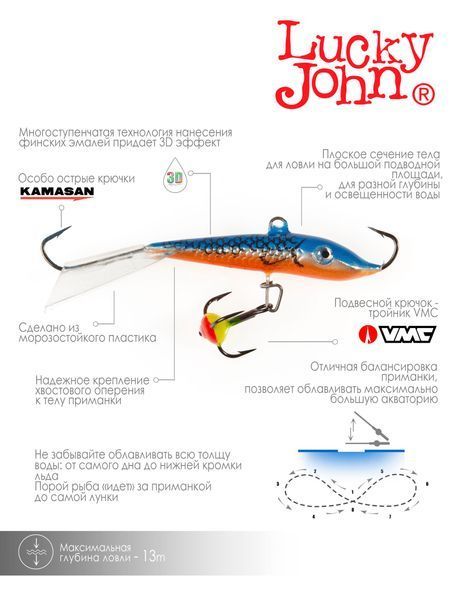 Балансир Lucky John FIN 5 с тр. 70мм/45H блистер 71513-45H фото