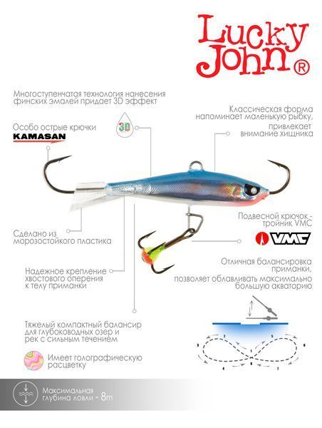 Балансир Lucky John NORDIC 4 с тр. 40мм/15H блистер 51401-15H фото
