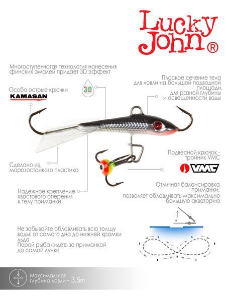 Балансир Lucky John FIN 3 с тр. 40мм/13H блистер 71313-13H фото