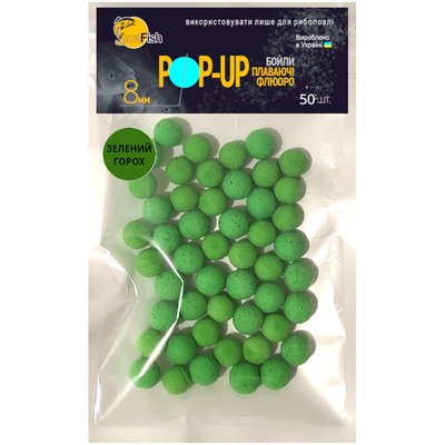 Бойли Плаваючі Флюоро SunFish Pop-Up Зелений Горошок 8mm 50шт 220648 фото