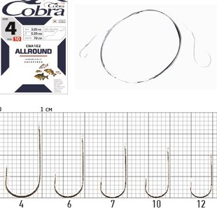 Гачки з повідцем Cobra ALLROUND 70cm, 0,18mm, разм.6, 10шт. CNA102-006 фото