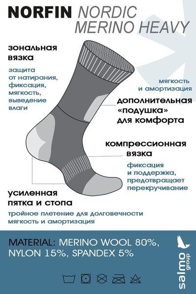 Носки Norfin T3P NORDIC MERINO HEAVY р.(39-41) M 303903-02M фото