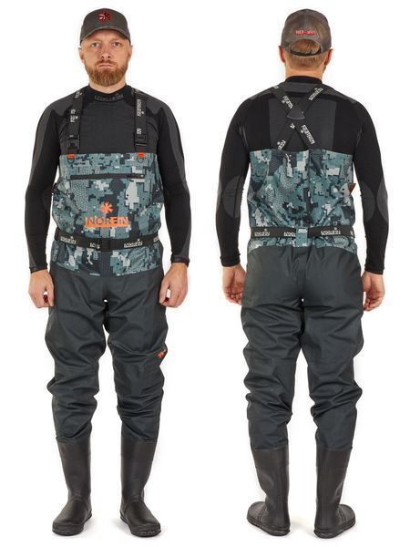 Полукомбинезон заброд. Norfin PILOT CAMO BOOTFOOT р.43-M с сапогами резина 83400-43-M фото