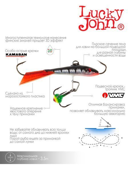 Балансир Lucky John FIN 3 с тр. 40мм/12HRT блистер 71313-12HRT фото