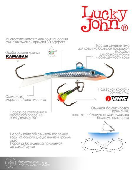 Балансир Lucky John FIN 3 с тр. 40мм/15H блистер 71313-15H фото